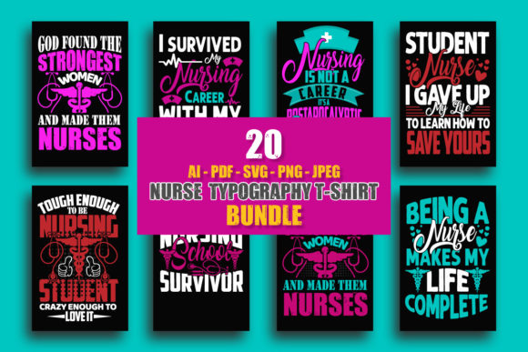 Nurse Typographic T-Shirt Design Bundle